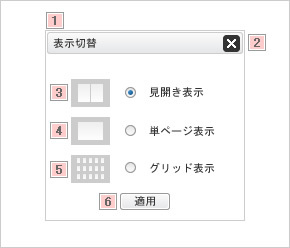 画面：表示切替　各箇所に番号あり