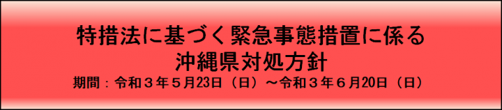 特措法に基づく緊急事態宣言に係る沖縄県対処方針　期間：令和3年5月23日（日曜日）～令和3年6月20日（日曜日）
