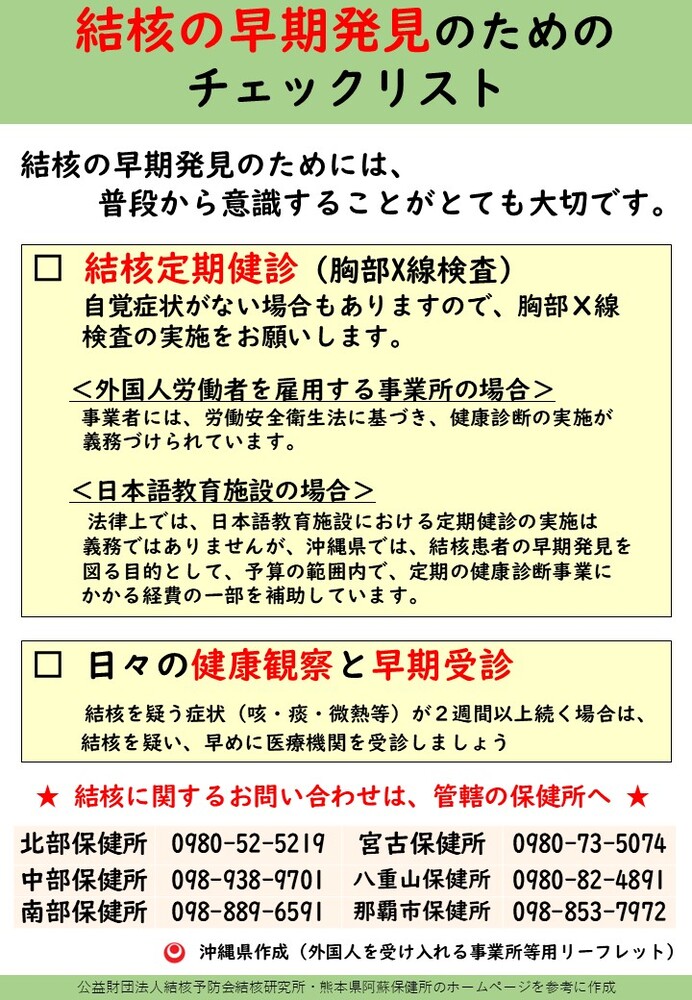 外国出生結核患者対策リーフレット