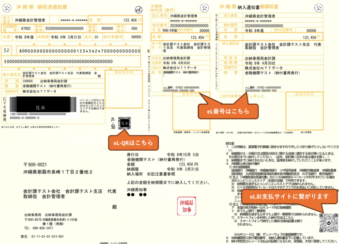 沖縄県の納入通知書の見本です。